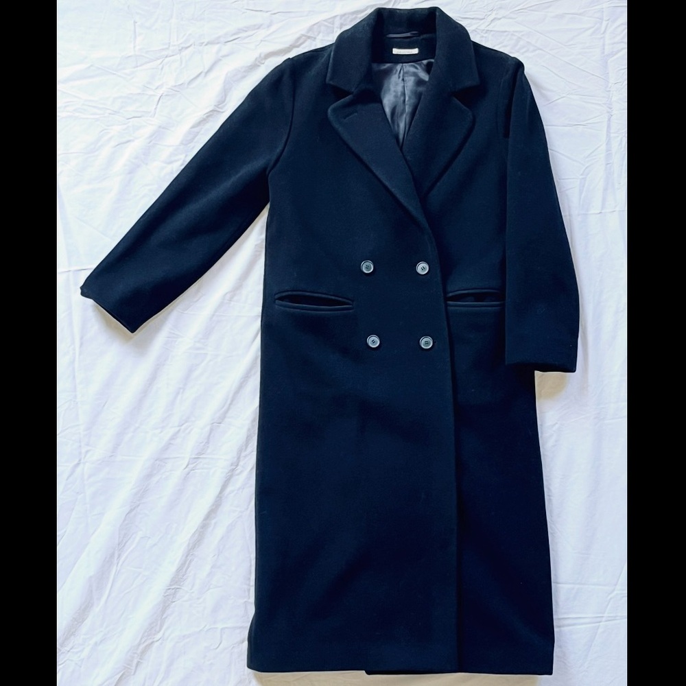Vintage Wool Cashmere Black Double-Breasted Women's Coat sz 4 Petite Saxon Hall